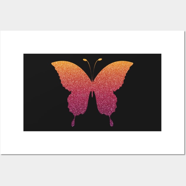 Red Orange Ombre Faux Glitter Butterfly Wall Art by Felicity-K